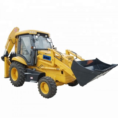 Backhoe loader with front and back bucket